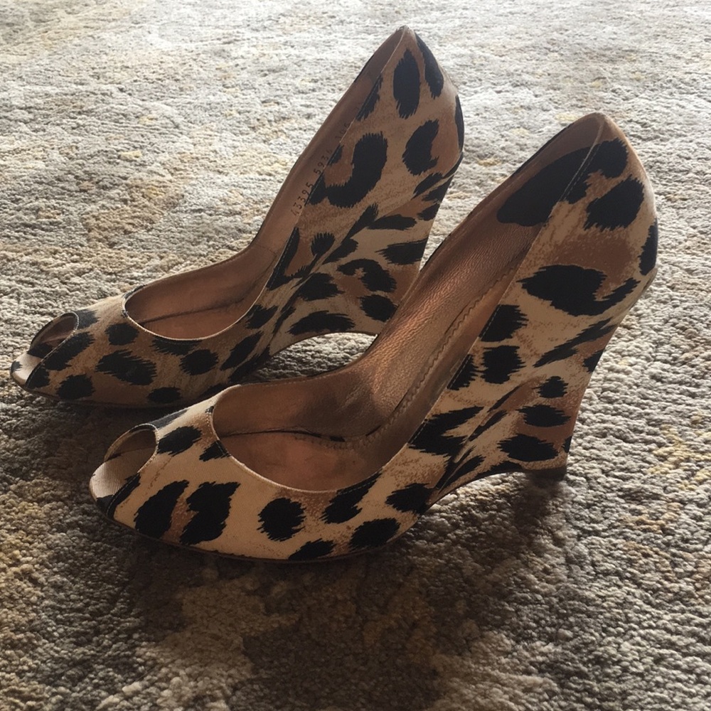 Casadei Peep-Toe Leopard Wedges
